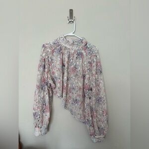 Floral asymmetrical overlay blouse pastel size 3x